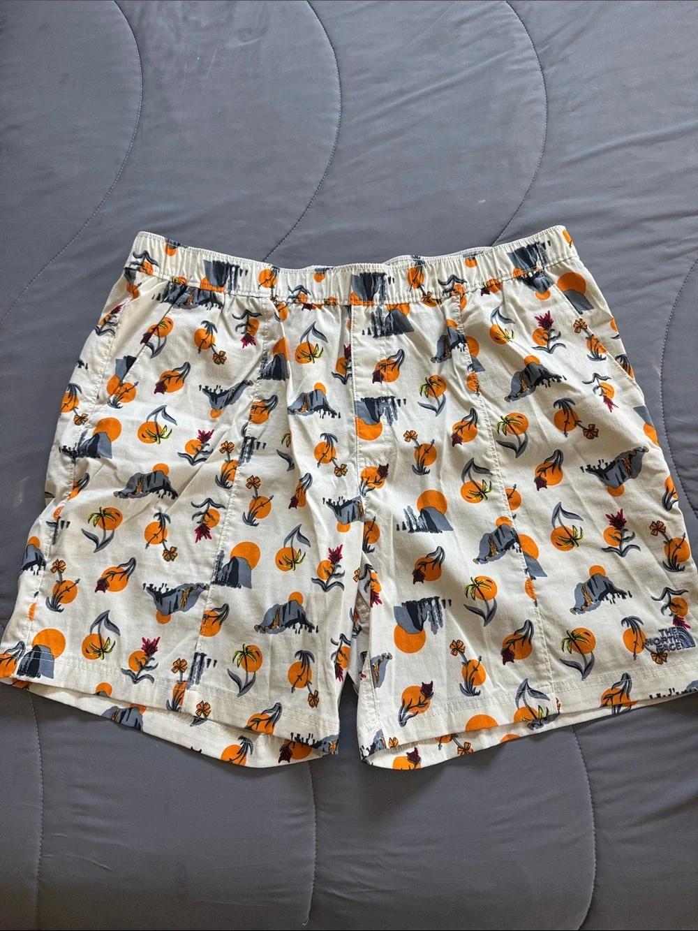 Men's The North Face Cream Desert Print Lounge Shorts - Cream withOrange Accents